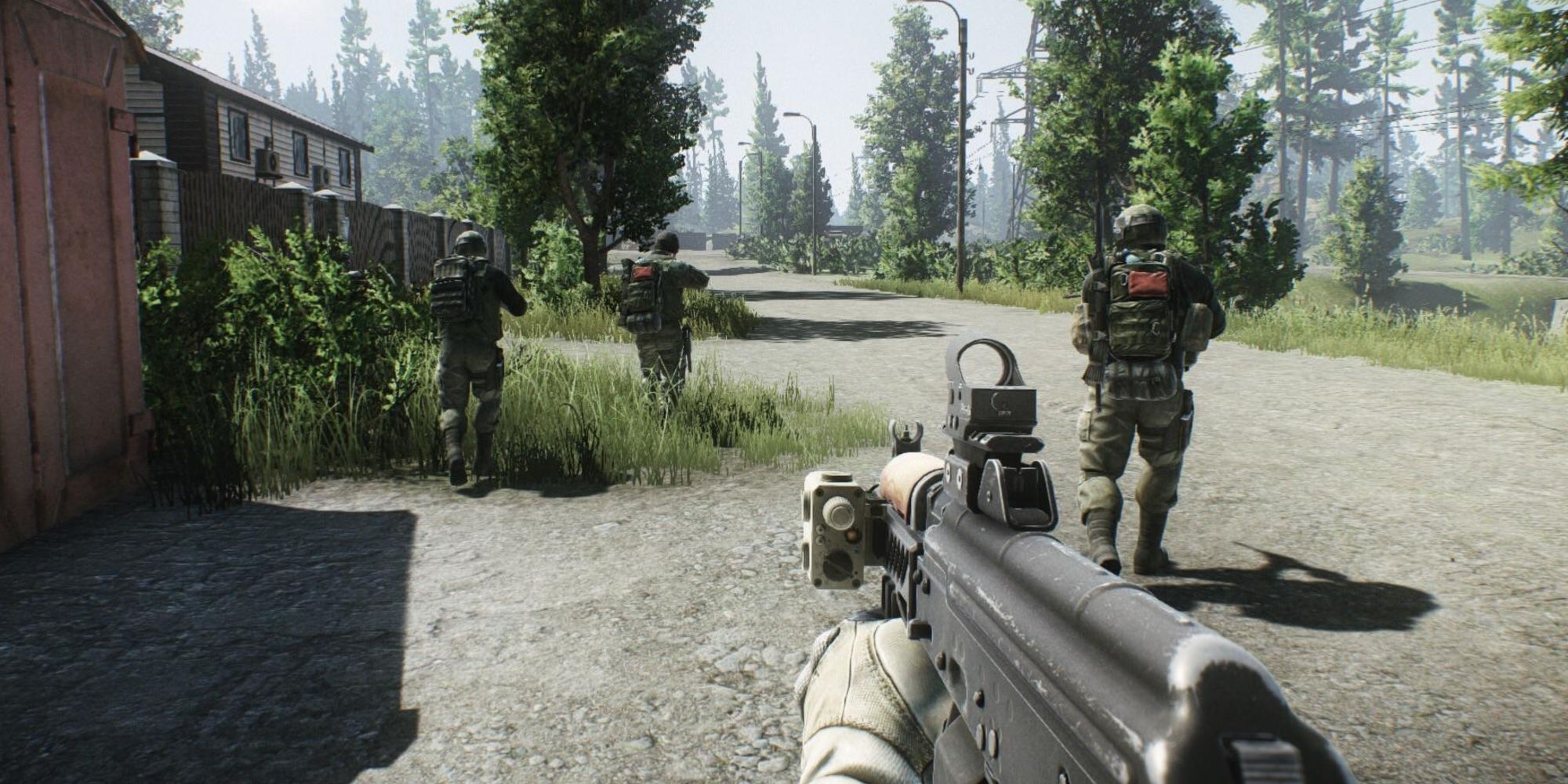 Escape From Tarkov Shoreline 3 Military Men Making Tactical Approach To Small House