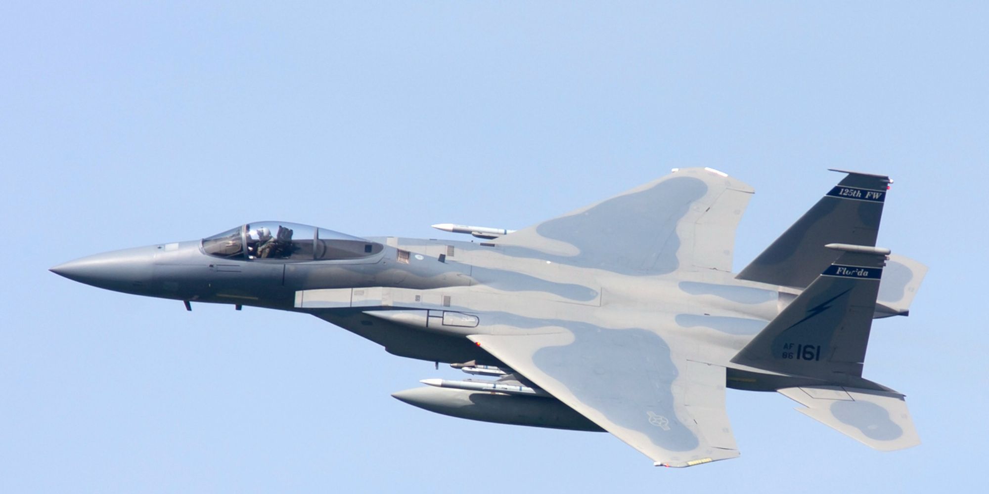 US Air Force F-15C Strike Jet Flies At An Airshow In Florida Sporting Grey Camoflauge 