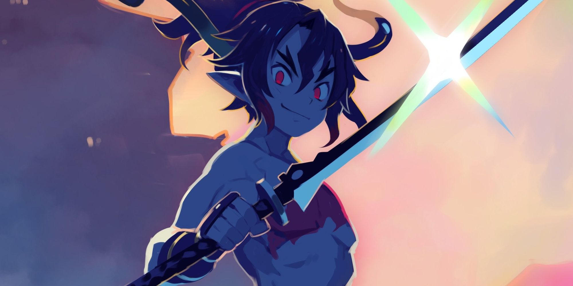 Fuji from Disgaea 7 unsheaths his sword with a smile.