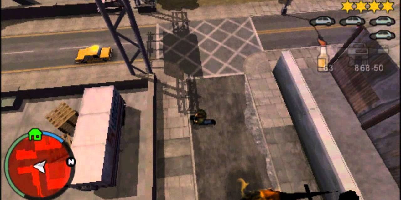 Vista dall'alto del gameplay di Grand Theft Auto Chinatown Wars su PSP