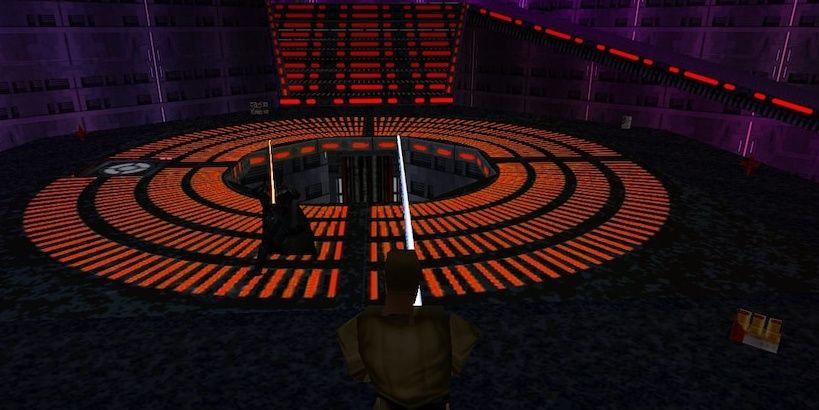 Jedi Knight Mysteries of the Sith Bespin Bonus Level facing Vader in the carbon freezing chamber