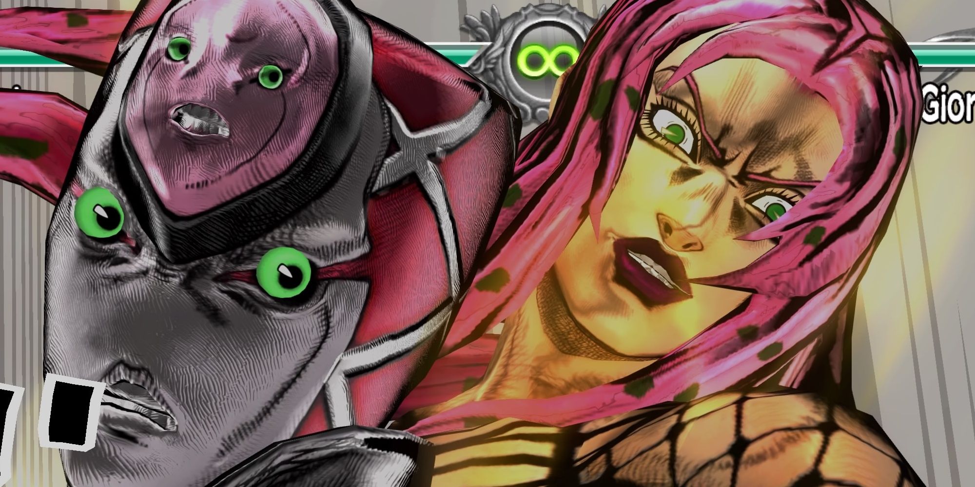 Diavolo poses with his Stand King Crimson after activating his level 2 super in JoJo's All-Star Battle R