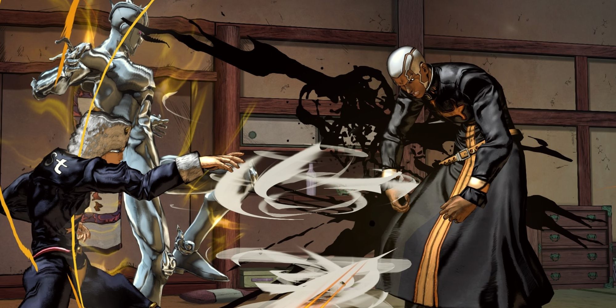 Weather Report and his Stand hit Pucci with a gust of wind JoJo's Bizarre Adventure All-Star Battle R