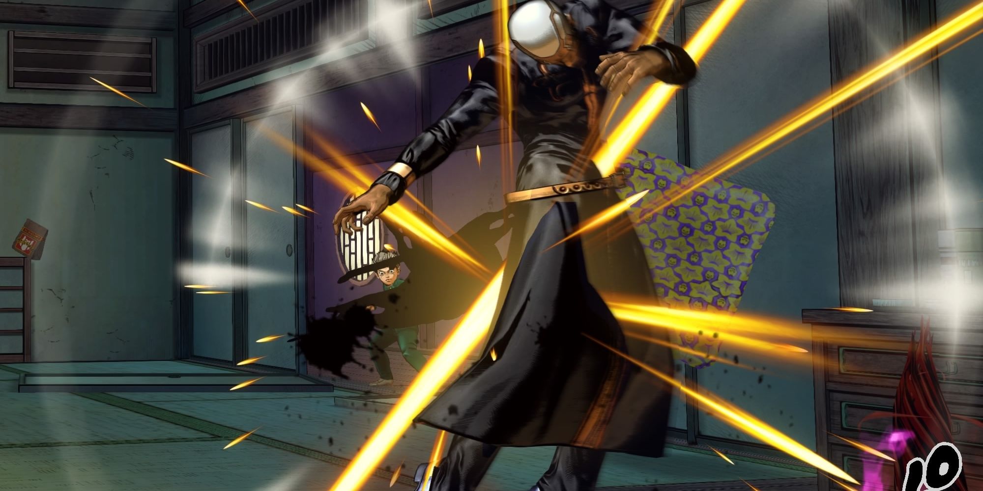 Pucci is hit with blood spikes from Weather Report in JoJo's Bizarre Adventure_ All-Star Battle R