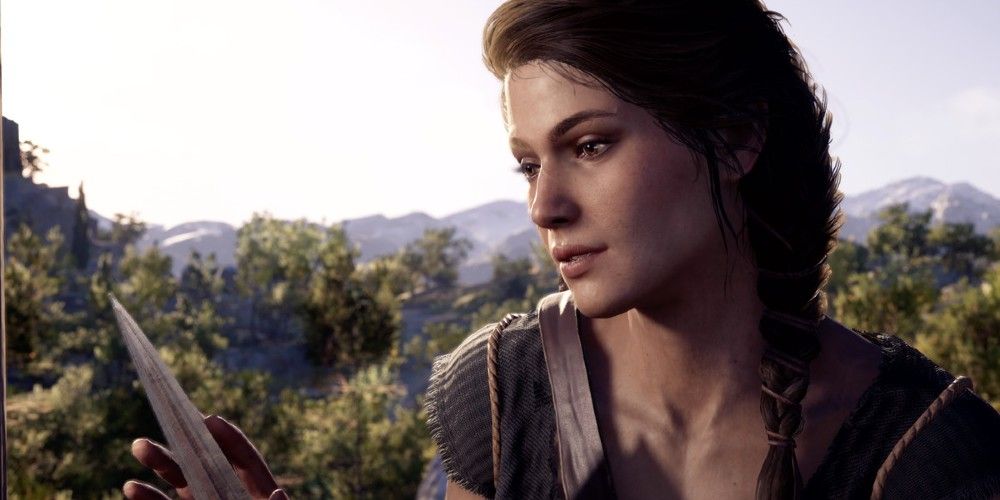 kassandra sharpens her blade in assassin's creed odyssey