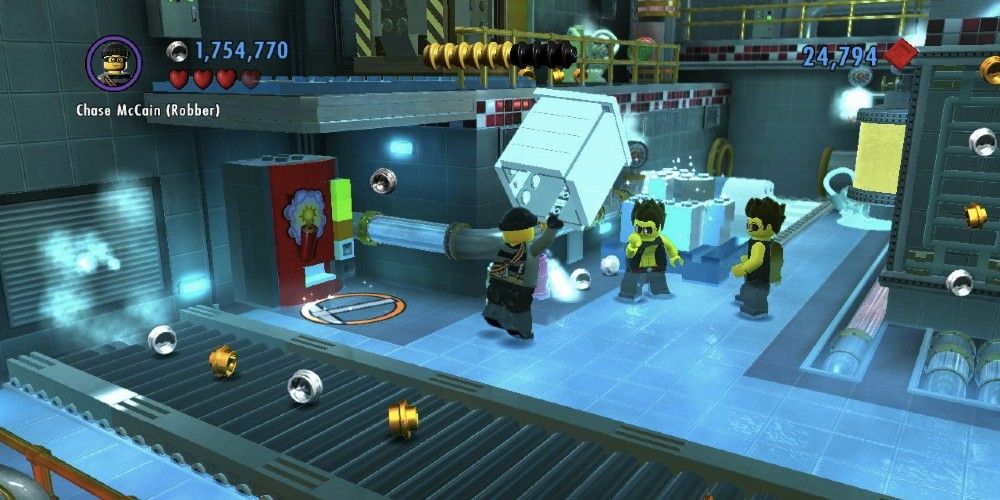 Screenshot from Lego City Undercover featuring bad guys in a lab
