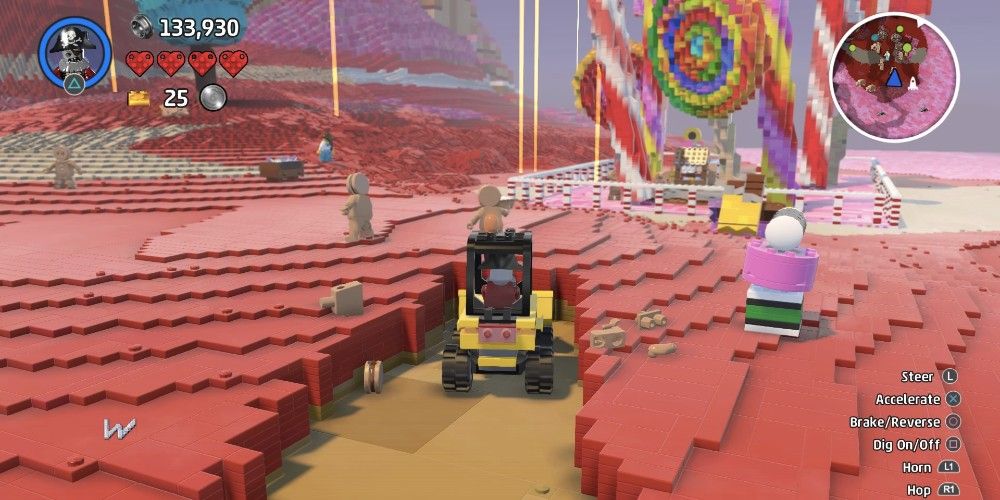A forklift passing through the terrain in Lego Worlds