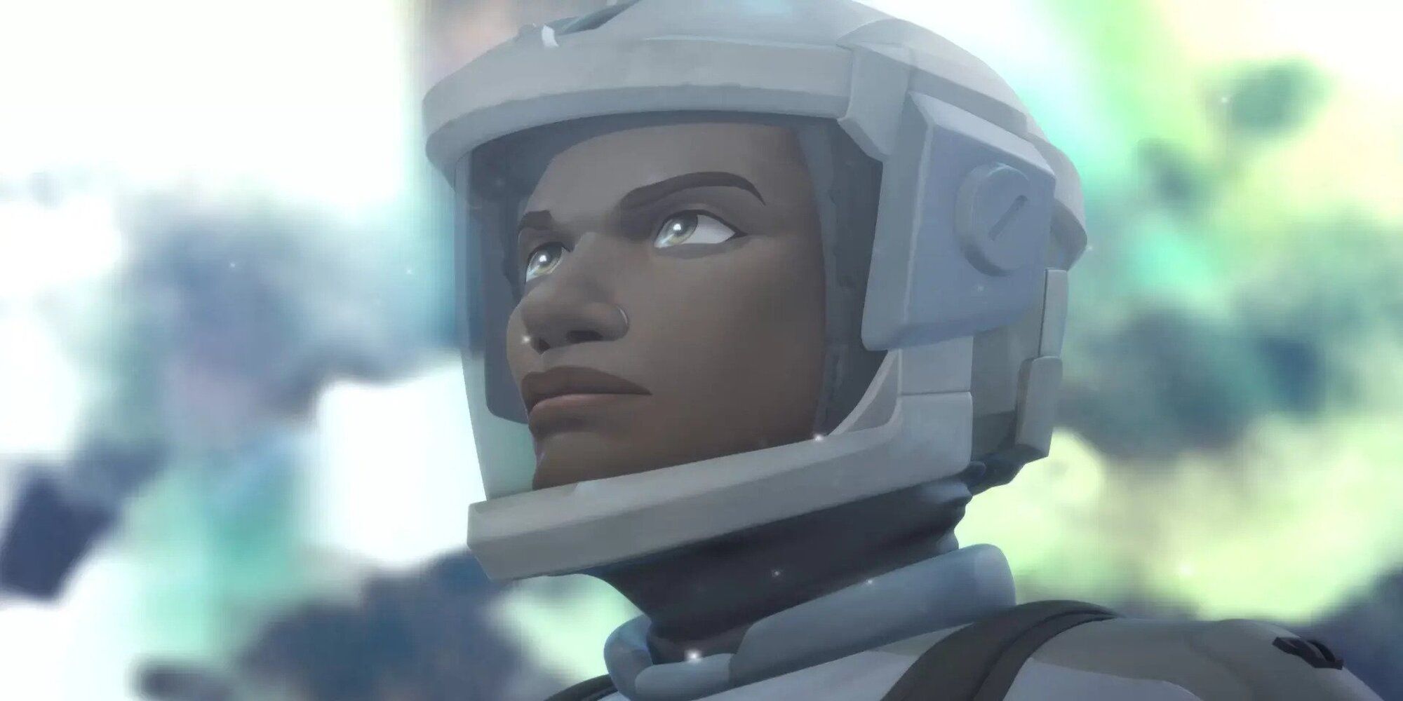 Jin wears a spacesuit and looks up in Make My Day image.
