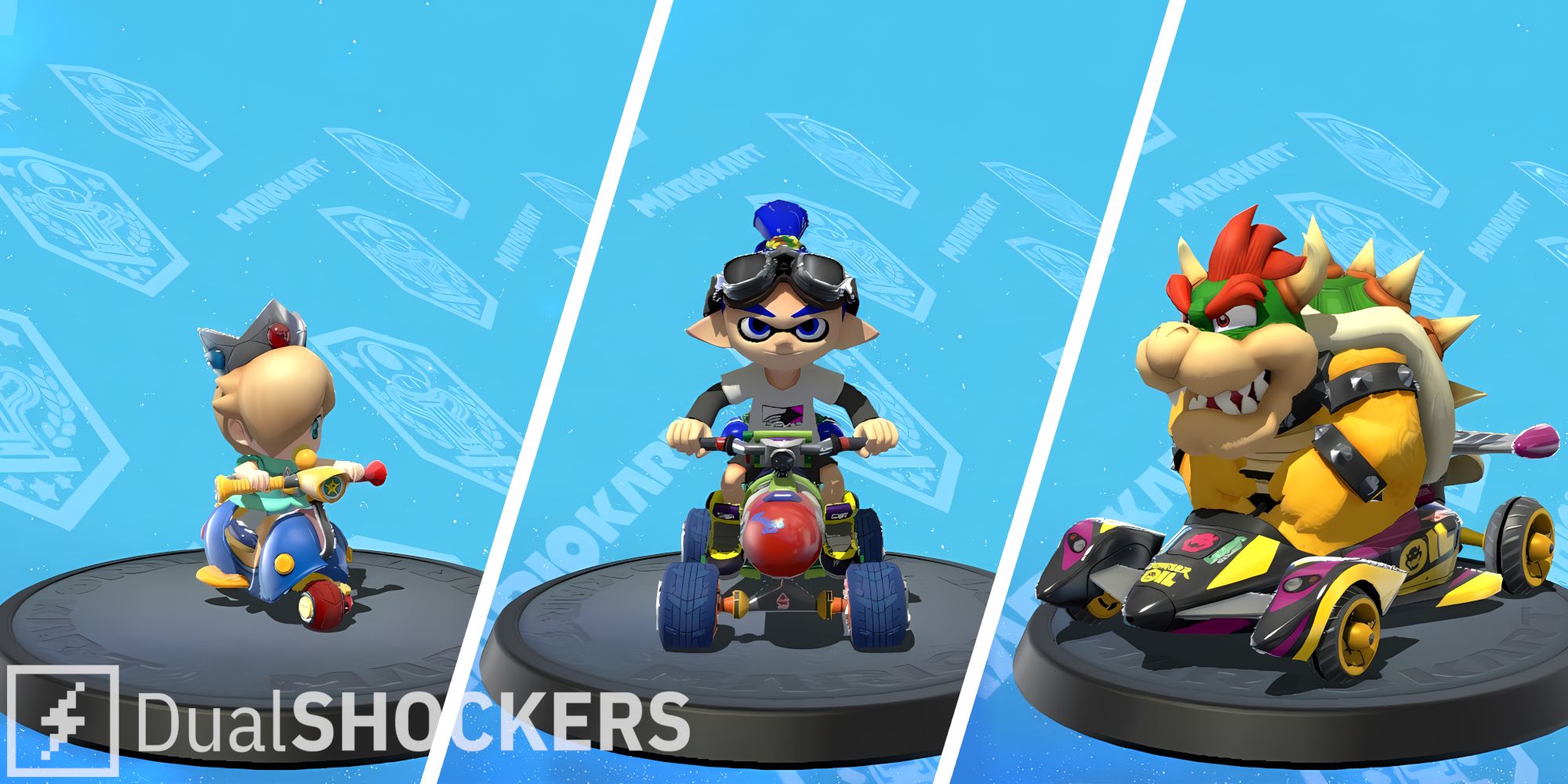 Mario Kart 8 Deluxe Baby Rosalina, Inkling Boy, and Bowser in the Character Select Menu