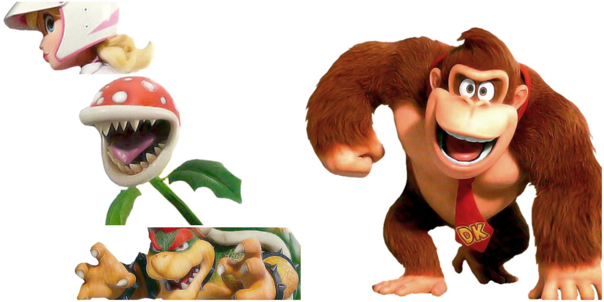 Banner image for the French McDonald's Mario Bros Movie promotion, showing scanned renders of Peach, Piranha Plant, Bowser, and Donkey Kong