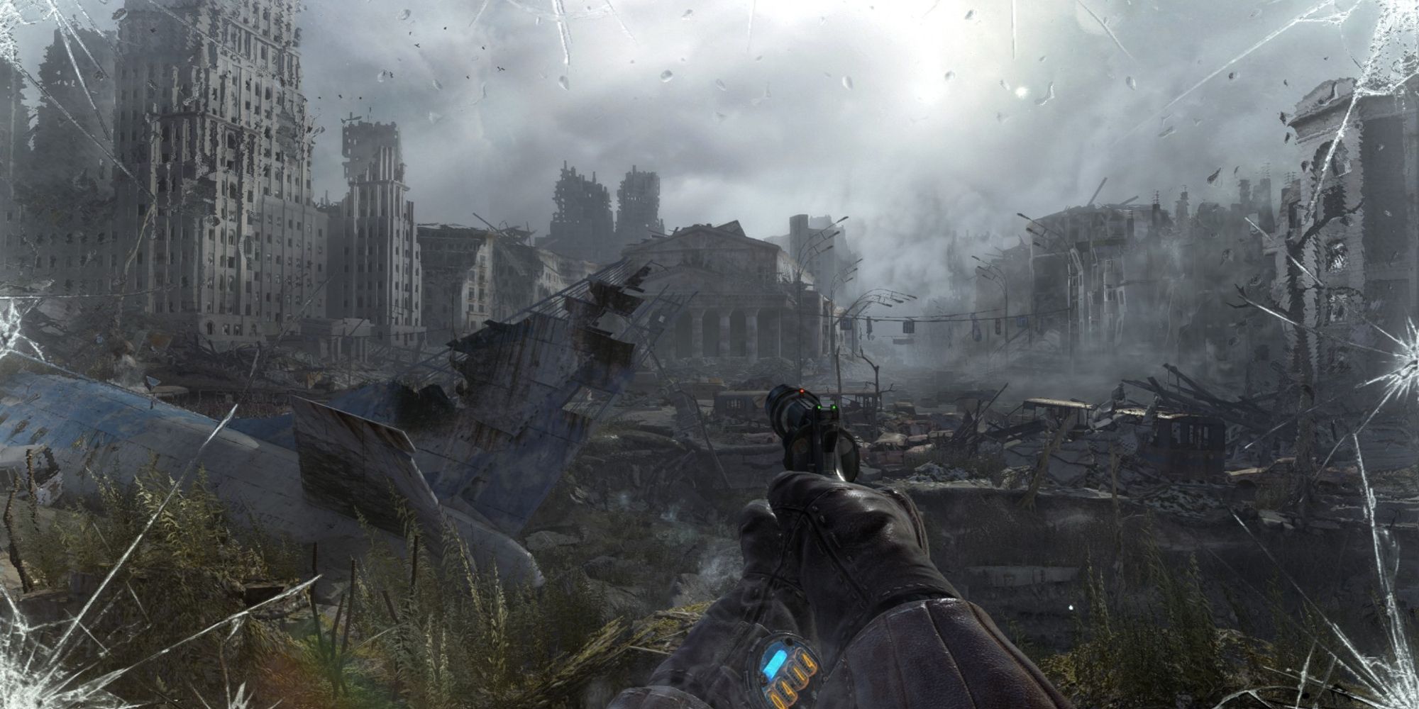 Metro 2033 Holding Pistol Viewing Ruins Of A Nuclear Devasted City