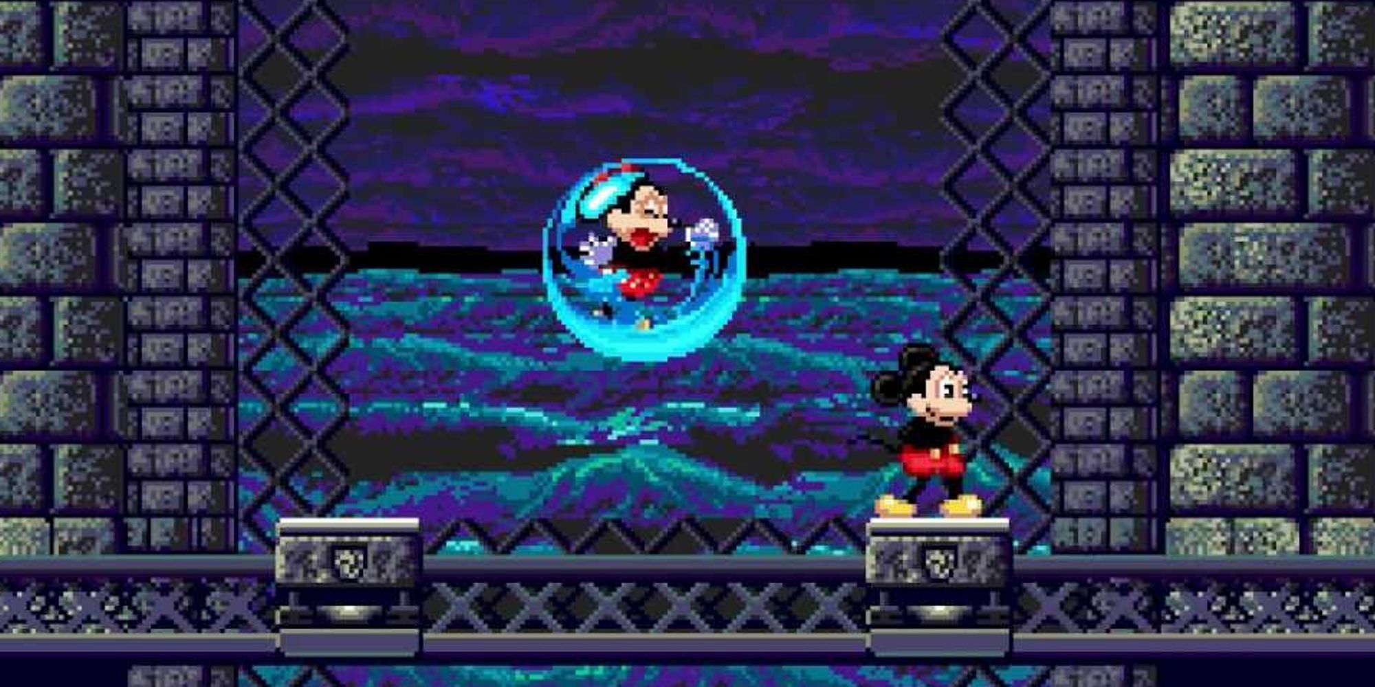 Mickey Mouse Castle Of Illusion Mickey Smiling While Minnie Is Trapped In A Bubble