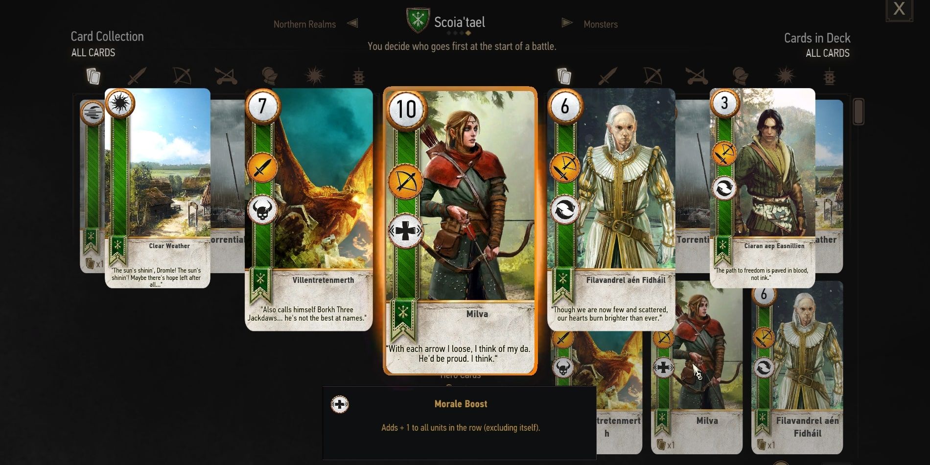 Milva's Gwent Card in a Scoiatael Deck in The Witcher 3