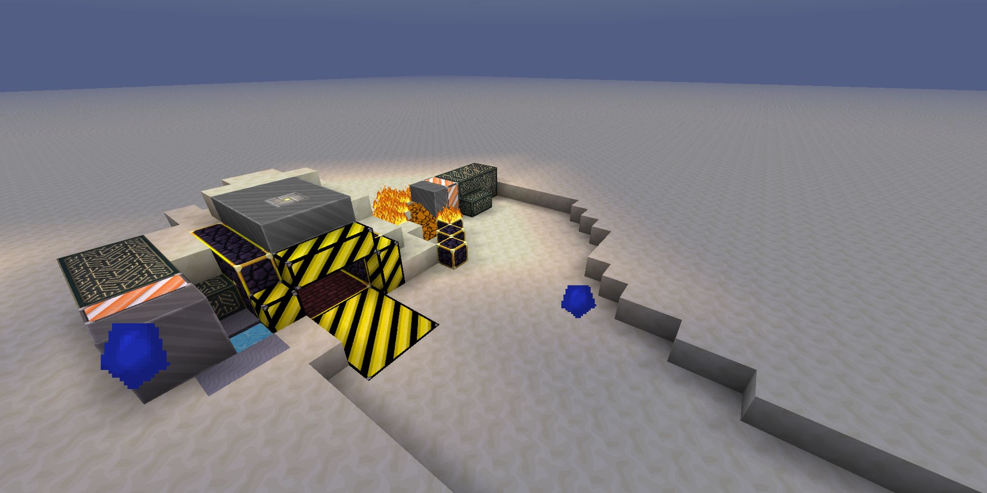 Minecraft Space Ship Crashed On Dusty Empty Terrain On Fire