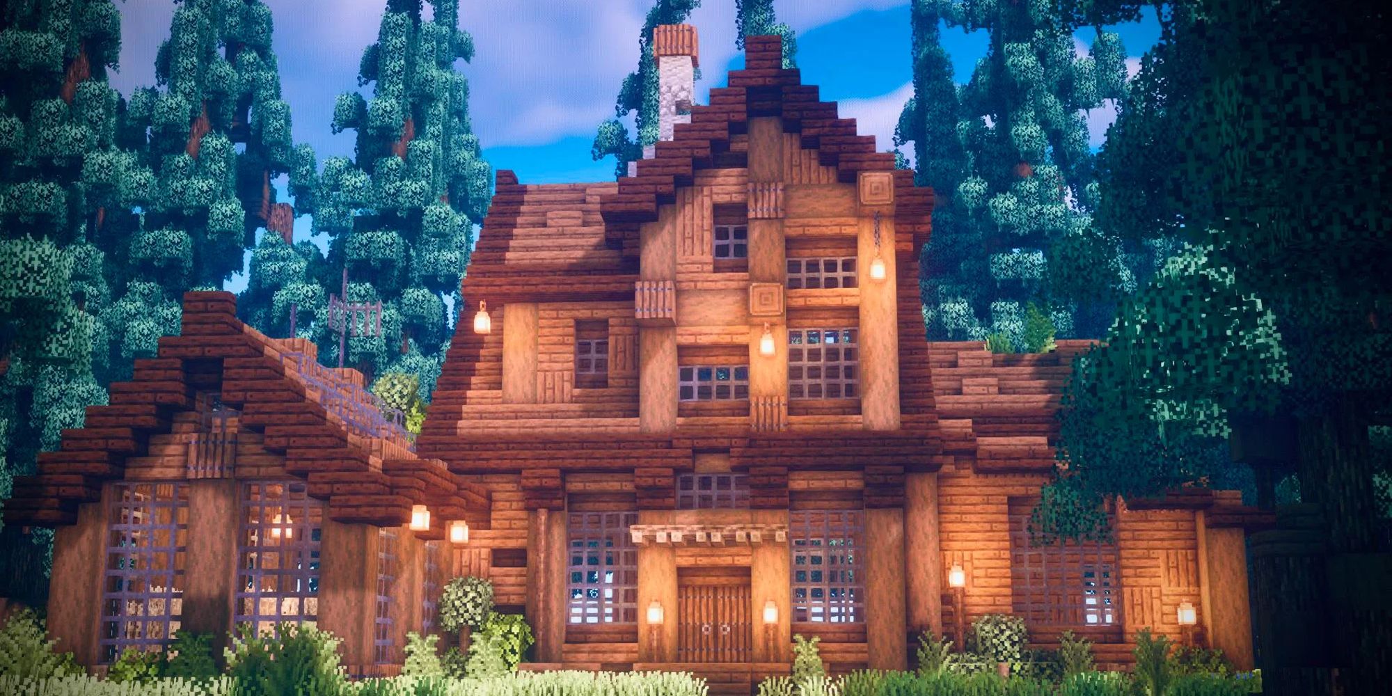 Minecraft wooden house in the forest