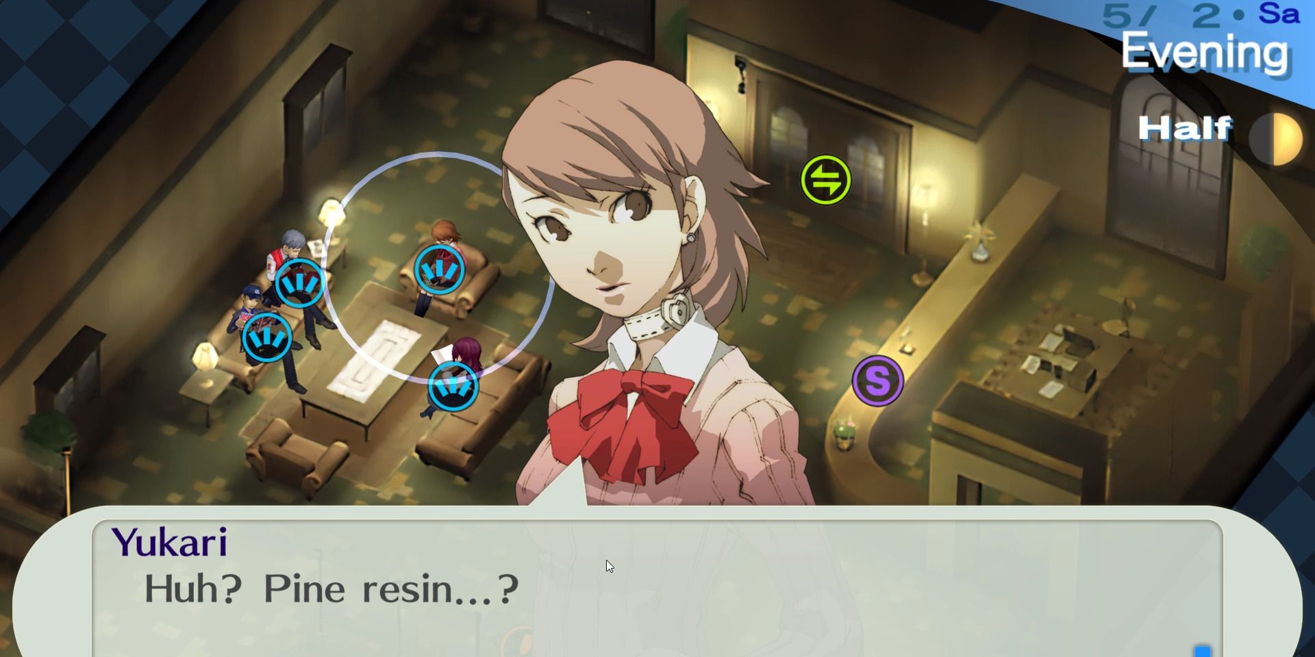 Image of the character Yukari talking about Pine Resin in Persona 3 Portable.