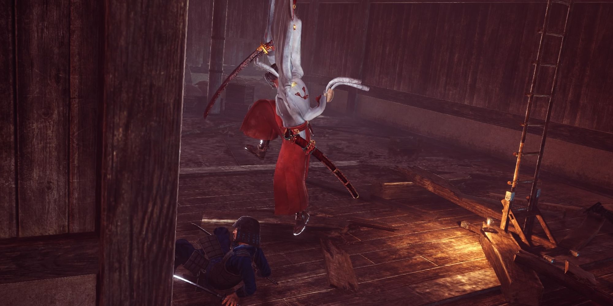 Nioh 2 player character executing an enemy soldier