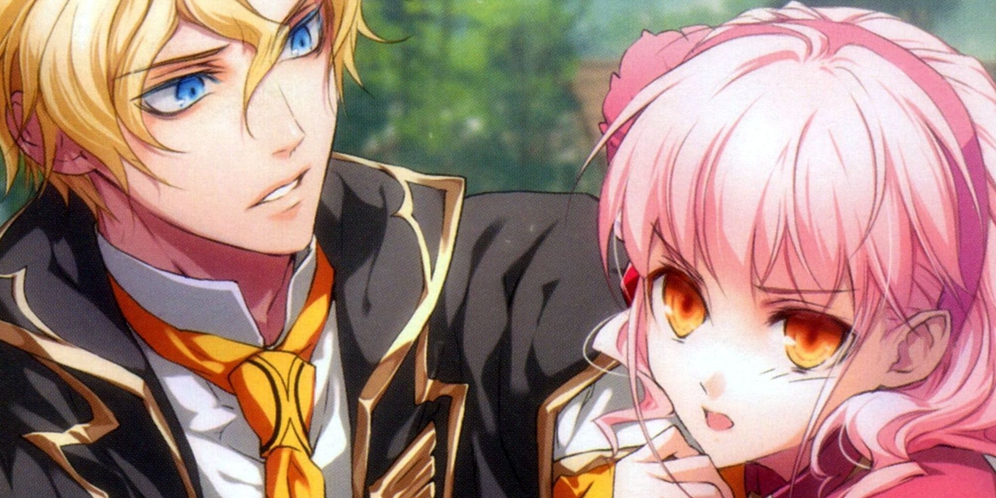 Noel and Lulu from otome visual novelWand Of Fortune R, appearing surprised and alarmed