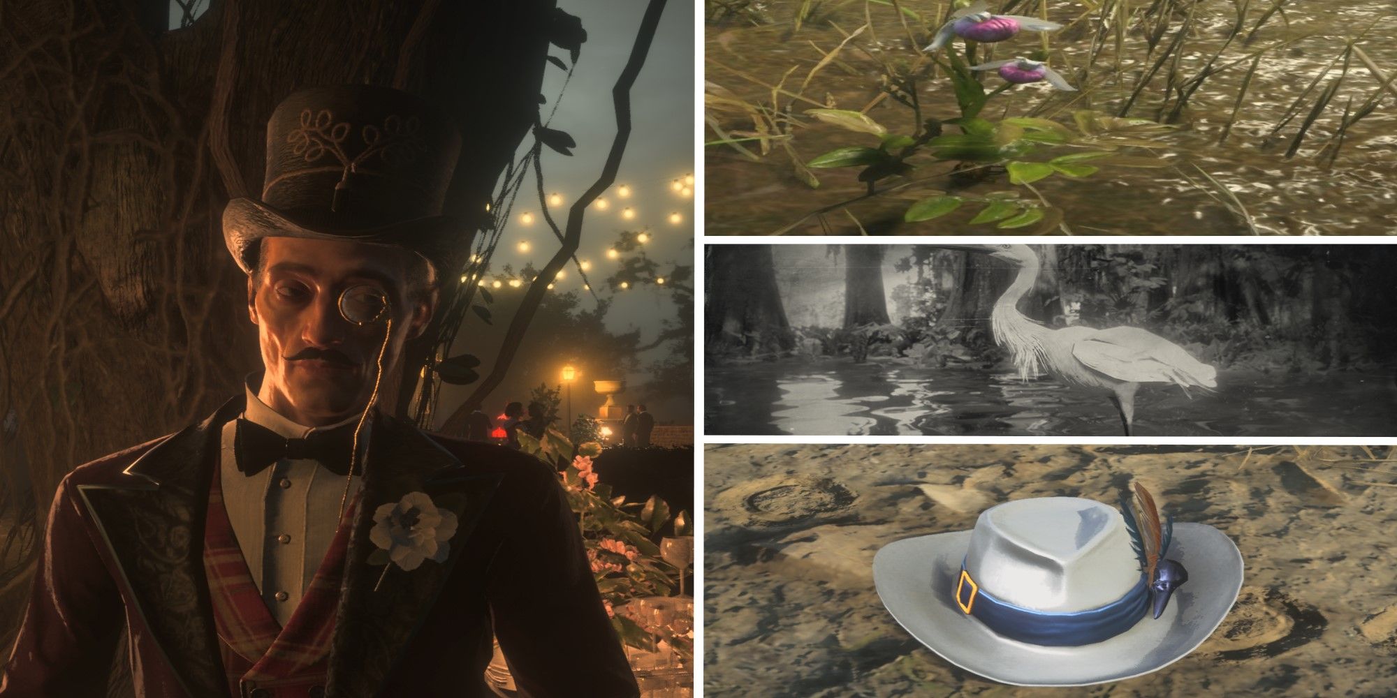 Red Dead Redemption 2 Split Image Algernon Wasp With Queens Orchid Little Egret And Exotic Hat