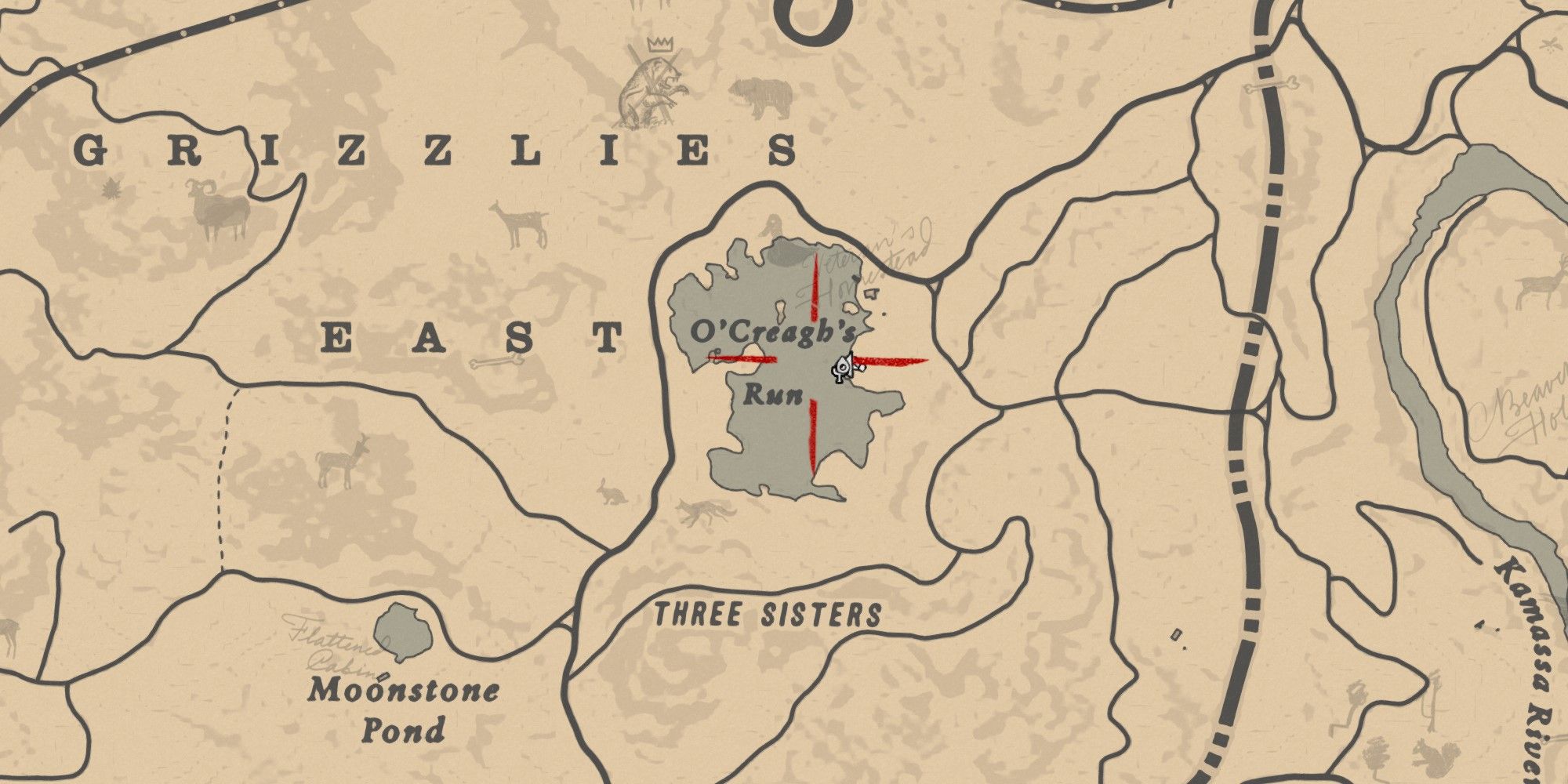 Red Dead Redemption 2 All Exotics Locations   Red Dead Redemption 2 Map Grizzlies East Cursor Over Ocreaghs Run 