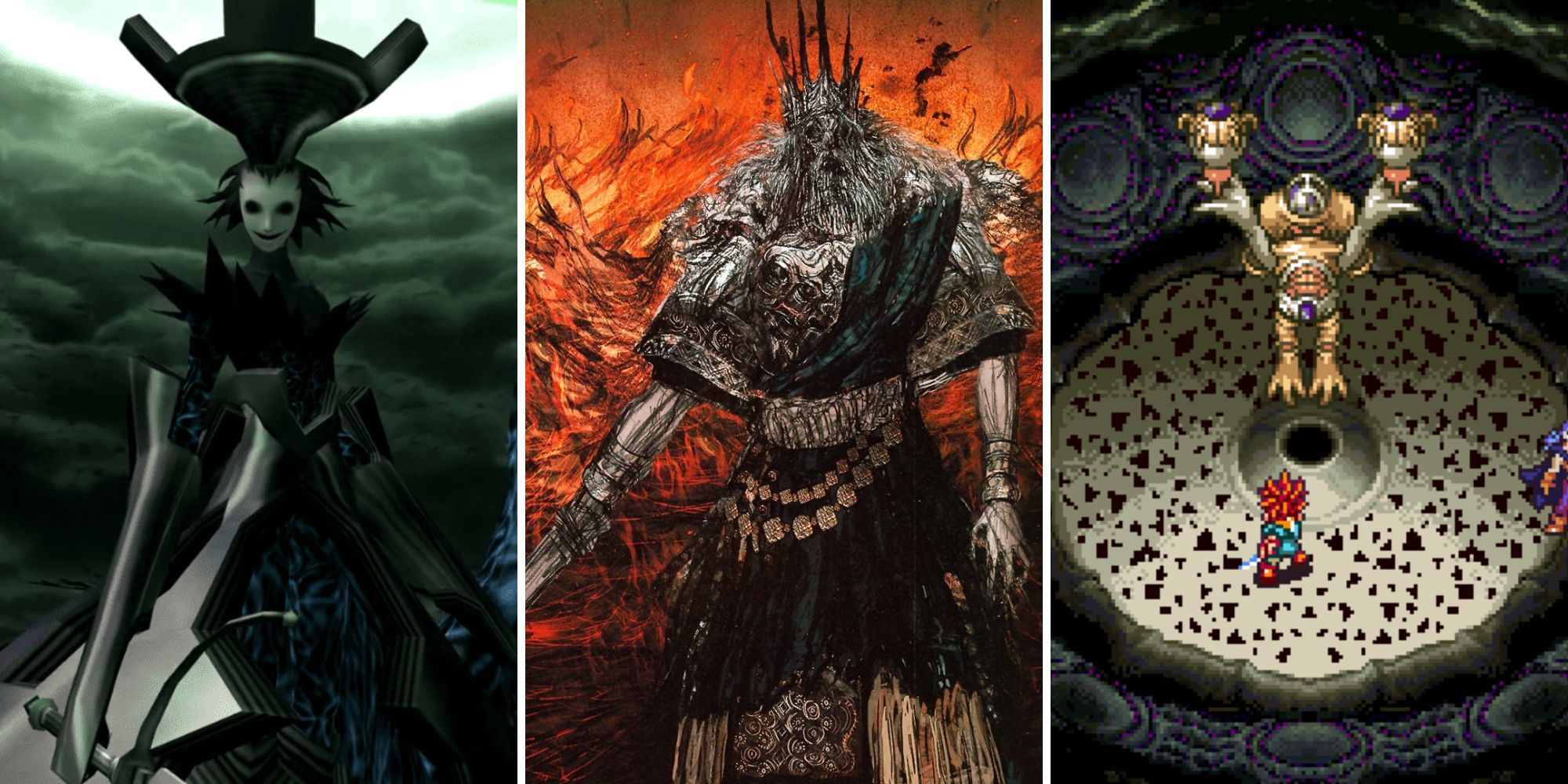Collage of Best RPG Boss Fights (Nyx, Gwyn Lord of Cinder, Lavos)