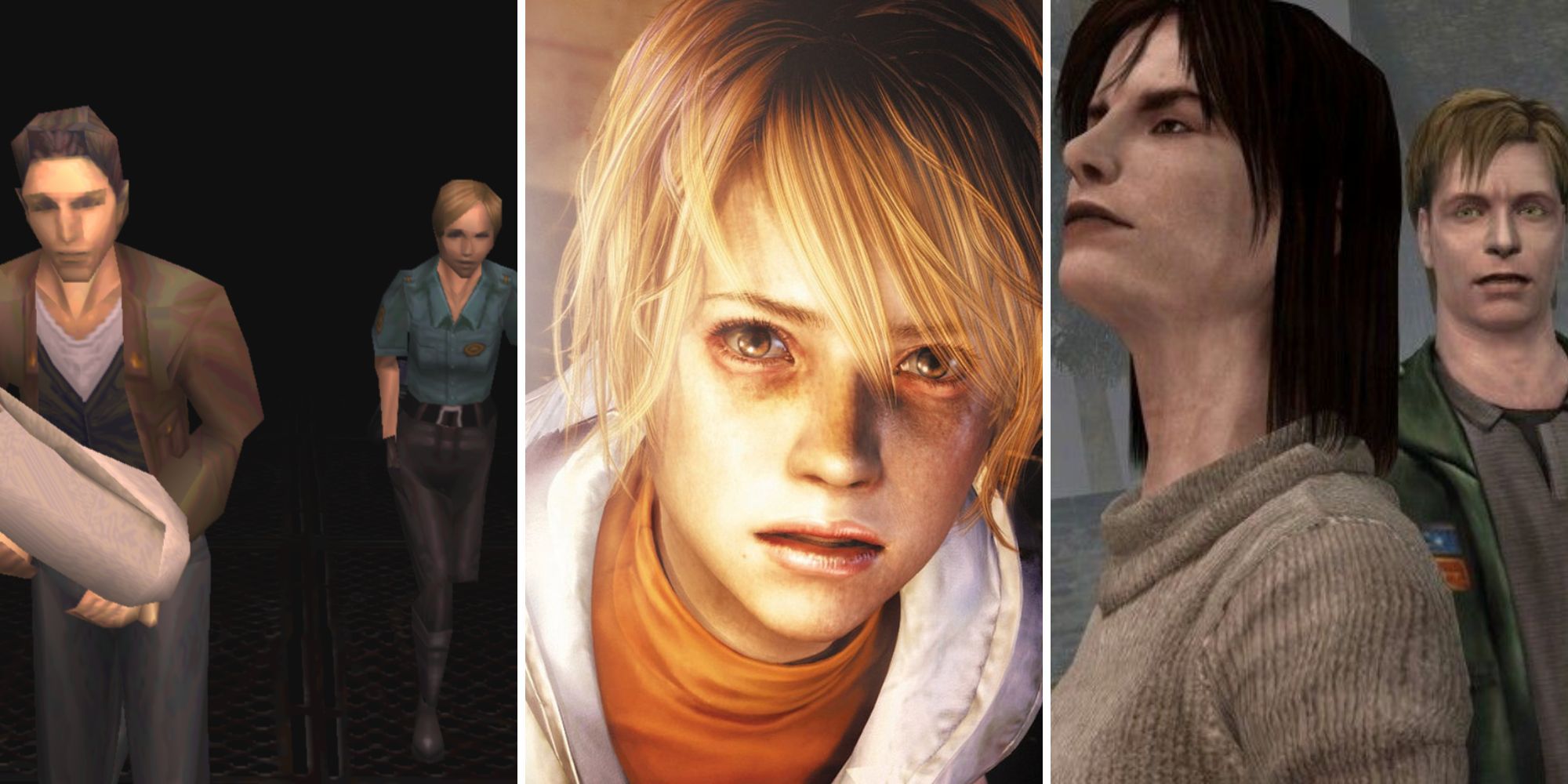 Collage of the greatest Silent Hill characters (Harry Mason and Cybil Bennett, Heather Mason, Angela Orsco and James Sunderland)