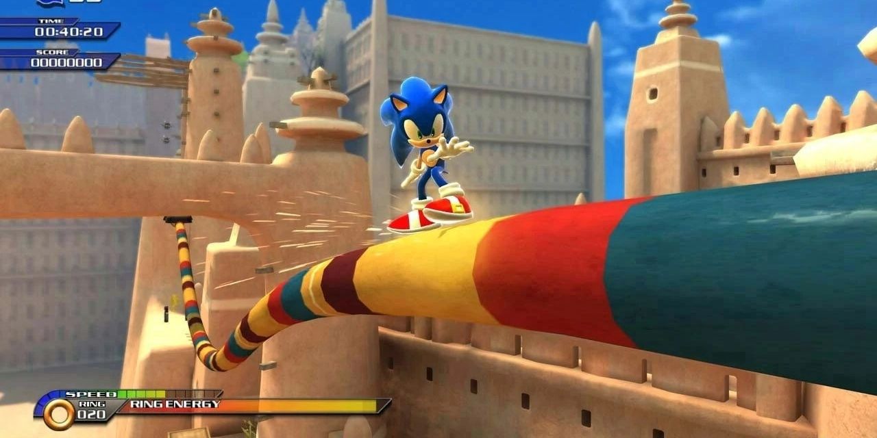 Sonic Grinding On A Colorful Rail In Savannah Citadel Act 1 In Sonic Unleashed