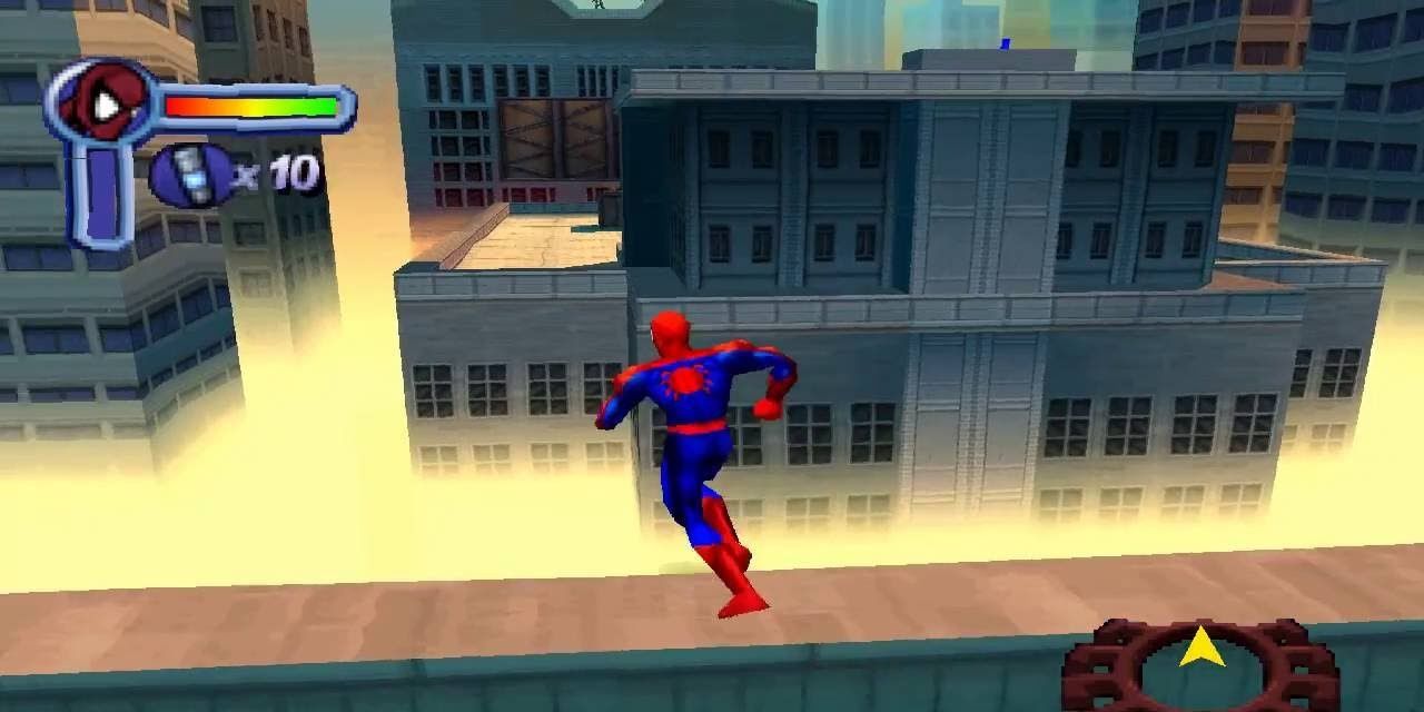 spider-man gets ready to swing off a building