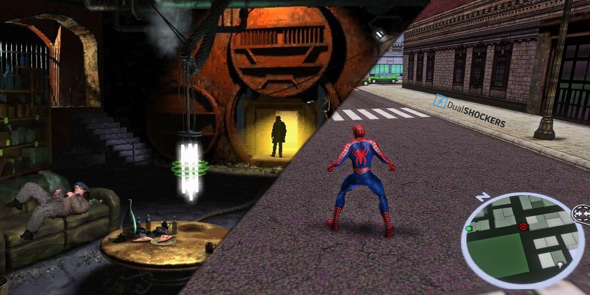 Split Image Blade Runner Gameplay Screenshot Spider Man 2 Gameplay Screenshot