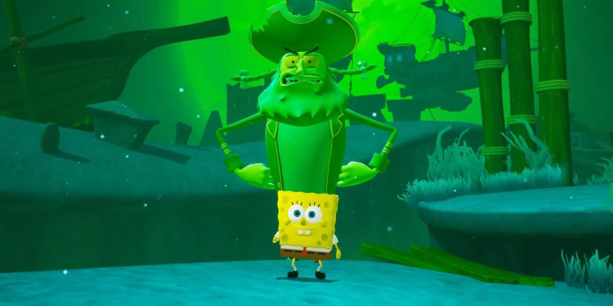 การต่อสู้ของ Spongebob เพื่อบิกินี่ท่อนล่างทำให้ Flying Dutchman ยืนอยู่ข้างหลัง Spongebob