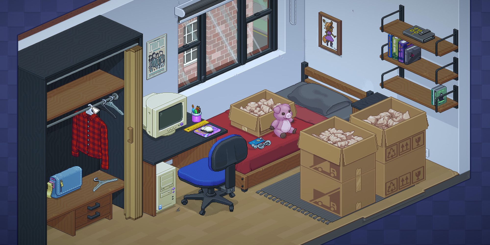 College bedroom of the protagonist (Unpacking)