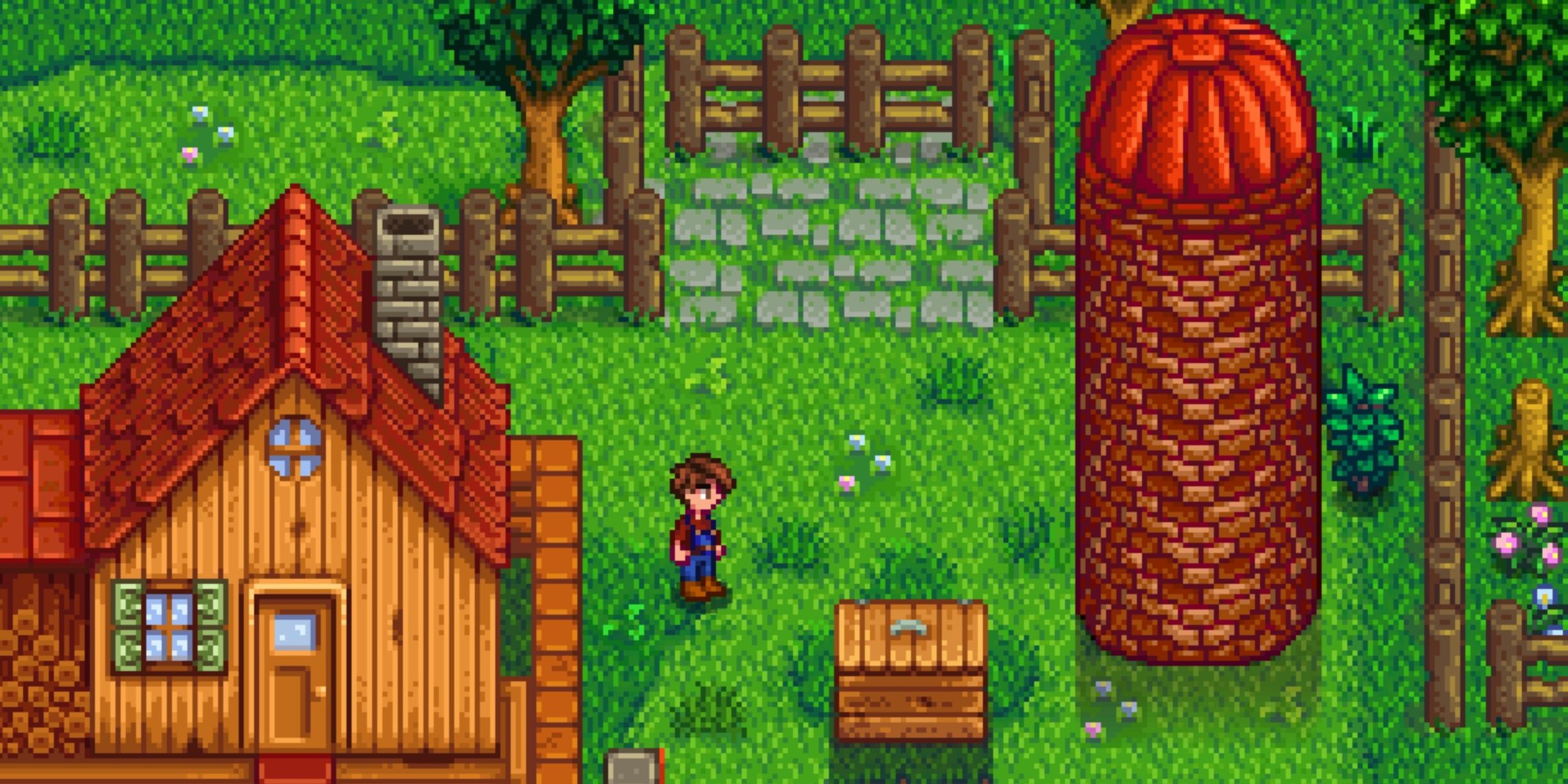 The player stares at a silo sat to the right of the house on the Farm.