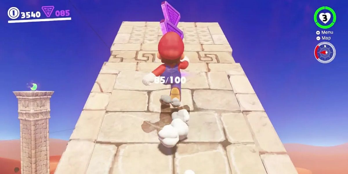 Super Mario Odyssey Mario runs up the pillars of the Sand Kingdom