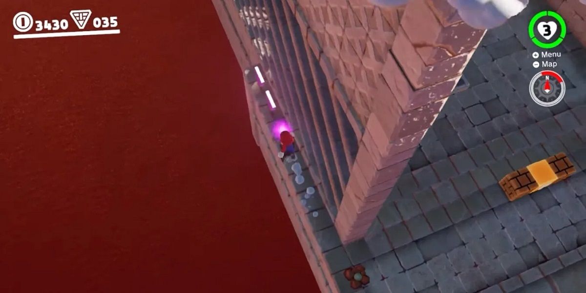 Super Mario Odyssey Sand Kingdom Mario runs on a small ledge