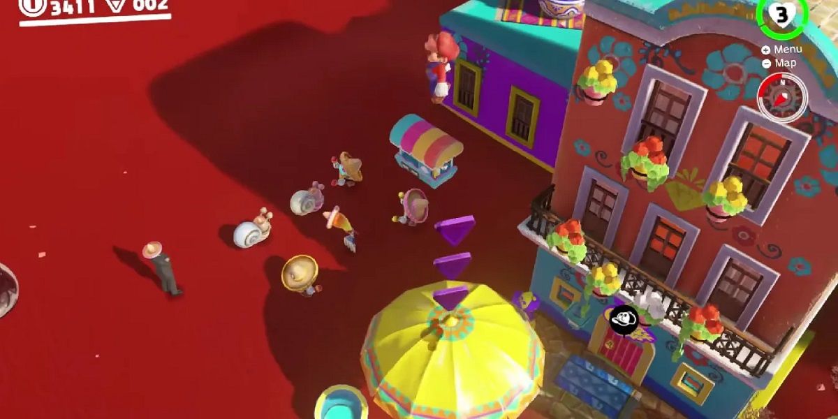 Super Mario Odyssey Mario Jumps on an Umbrella in the Sand Kingdom 