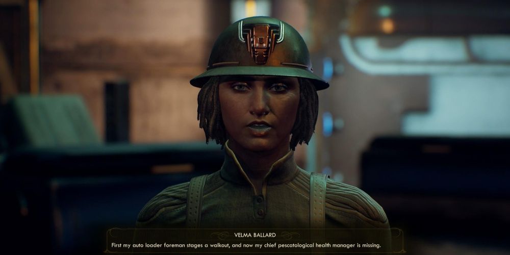 A Screenshot Of The Quest Giver, Velma, In The Outer Worlds