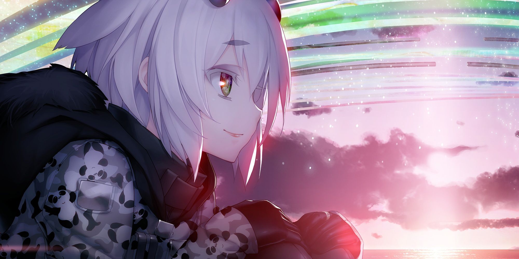 Key visual of Tokyo Necro Visual Novel with the heroine Con Su, who looks at the horizon with a smile.