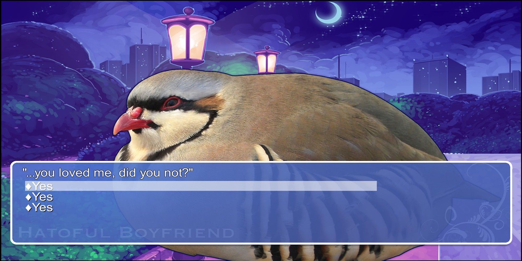 Gameplay from Hatoful Boyfriend