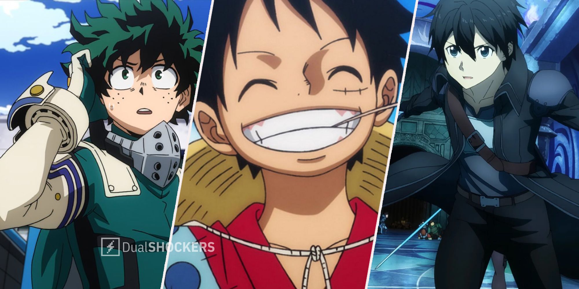 My Hero Academia Deku, One Piece Luffy, Sword Art Online Kirito