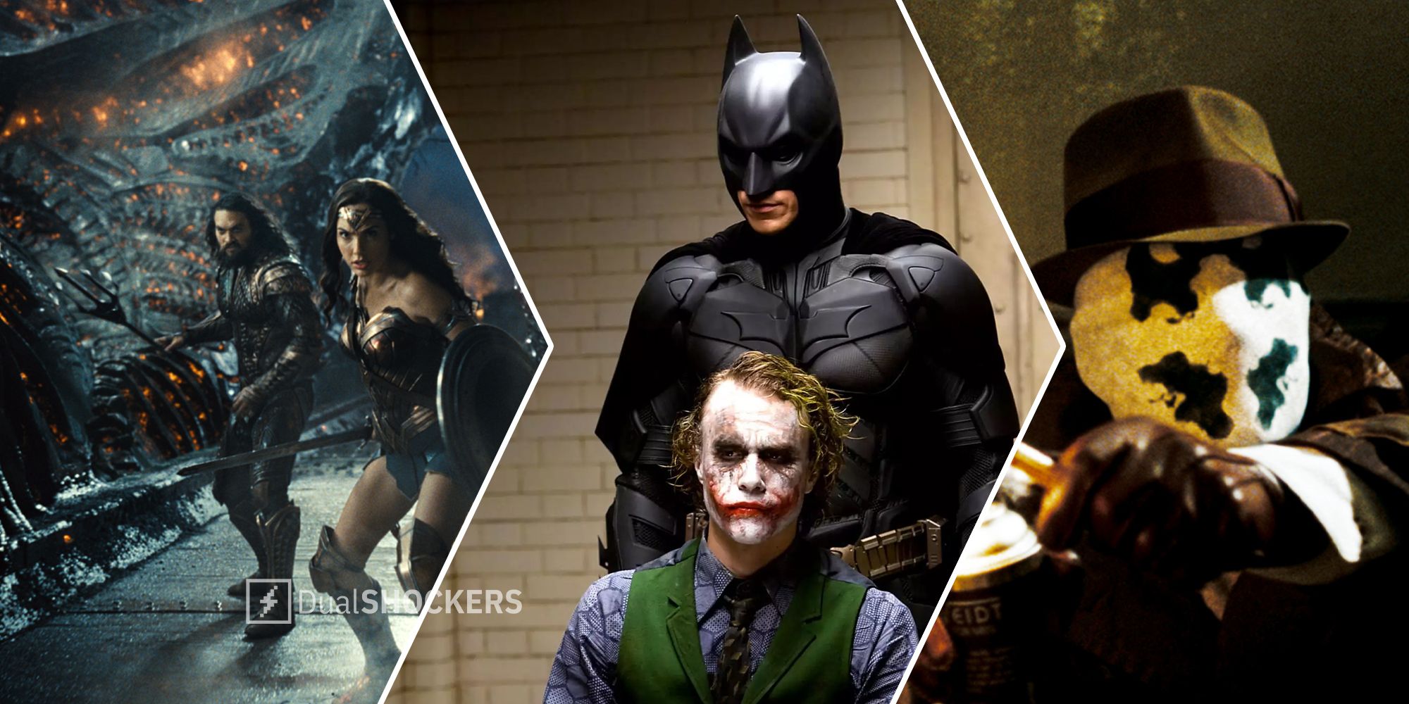 Zack Snyder's Justice League Aquaman and Wonder Woman, The Dark Knight Batman and Joker, Watchman Rorschach