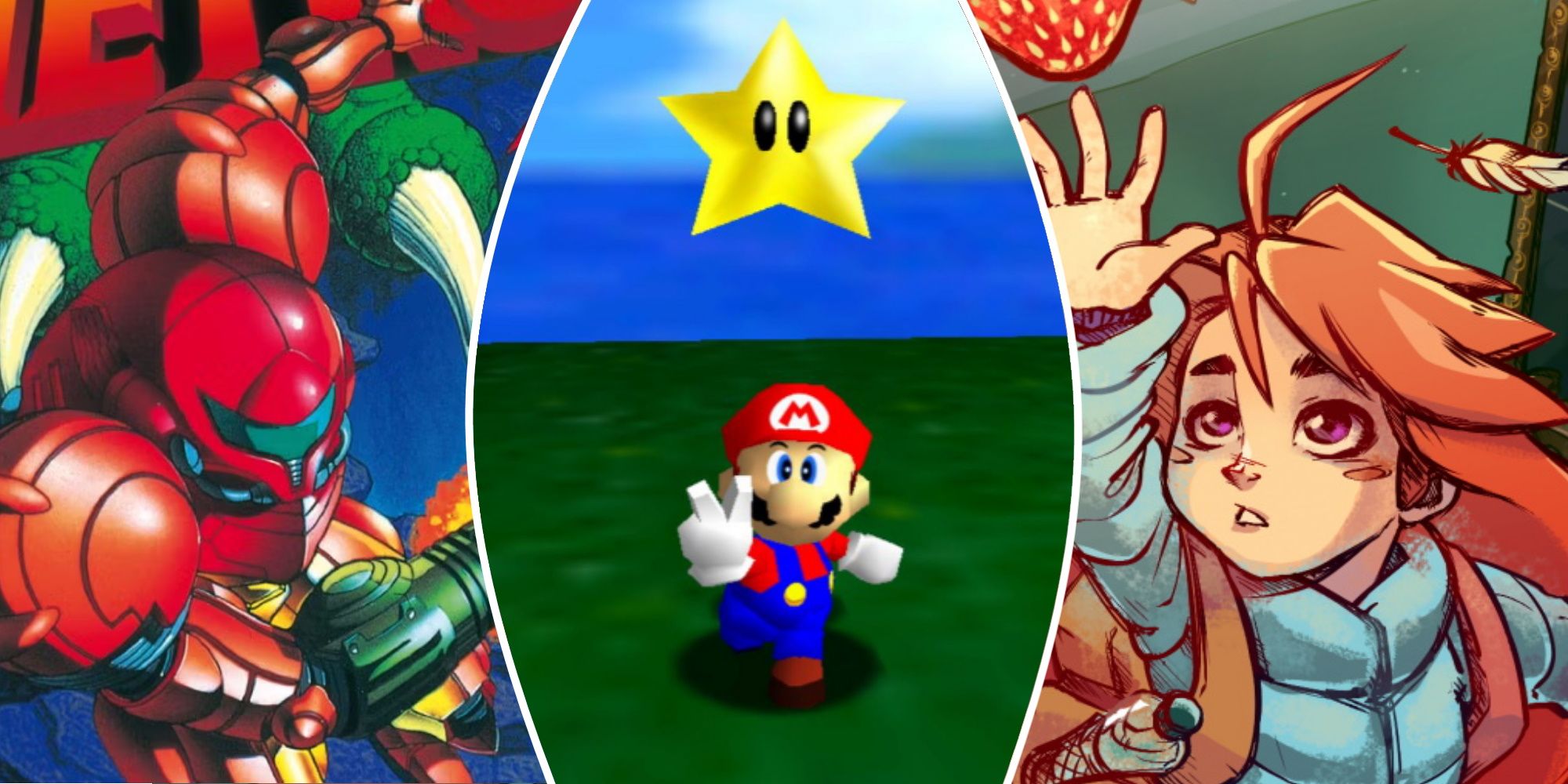 Super Metroid, Super Mario 64, and Celeste