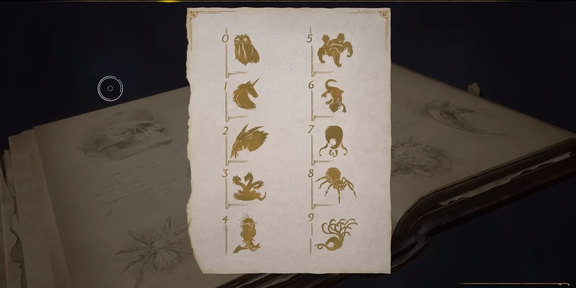 Image of the sheet for all of the corresponding numbers and symbols for the puzzle dice doors in Hogwarts Legacy.