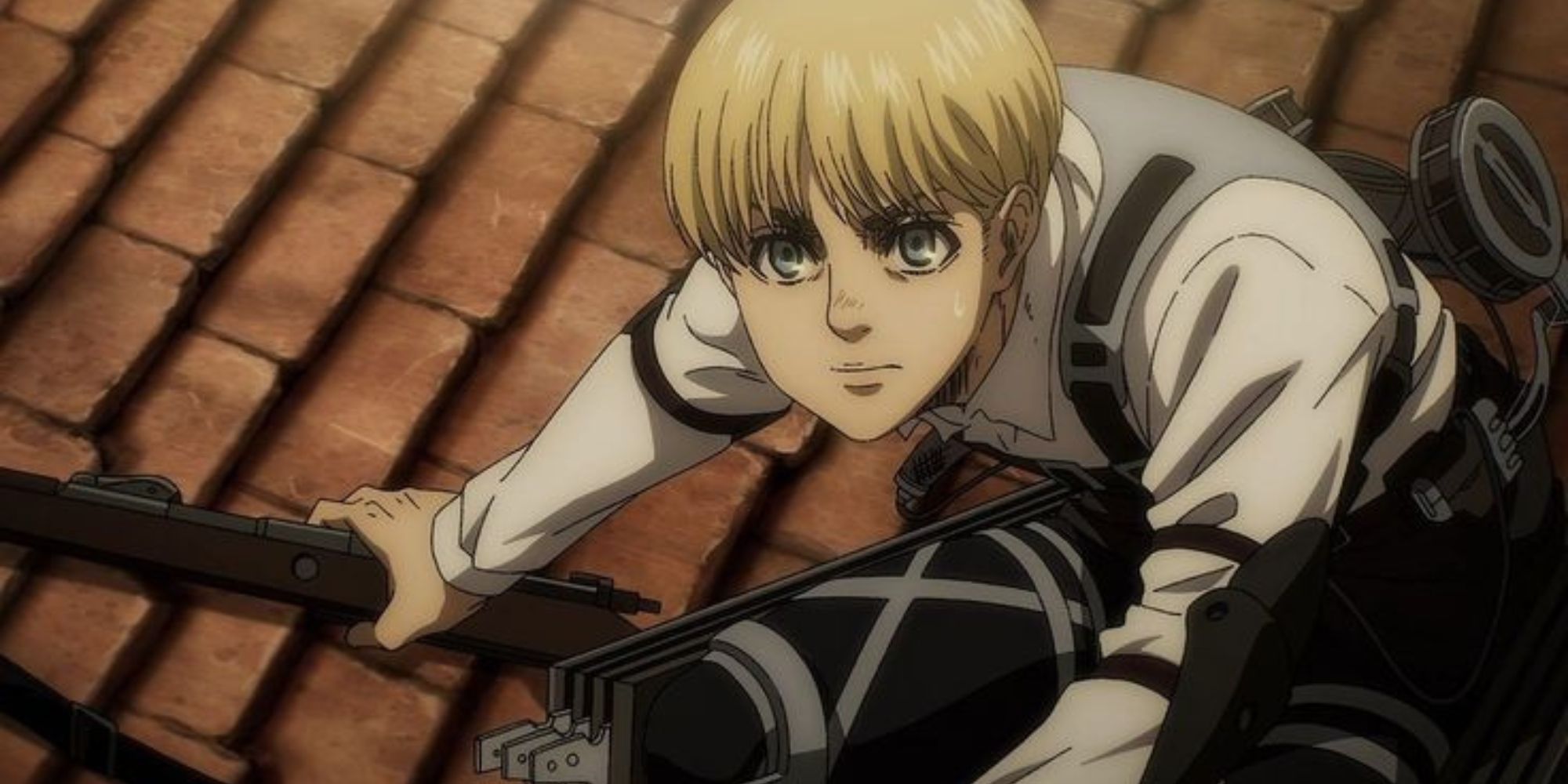 Attack on Titan Armin Arlert fights the colossal titans and the Jaeger during the rumble