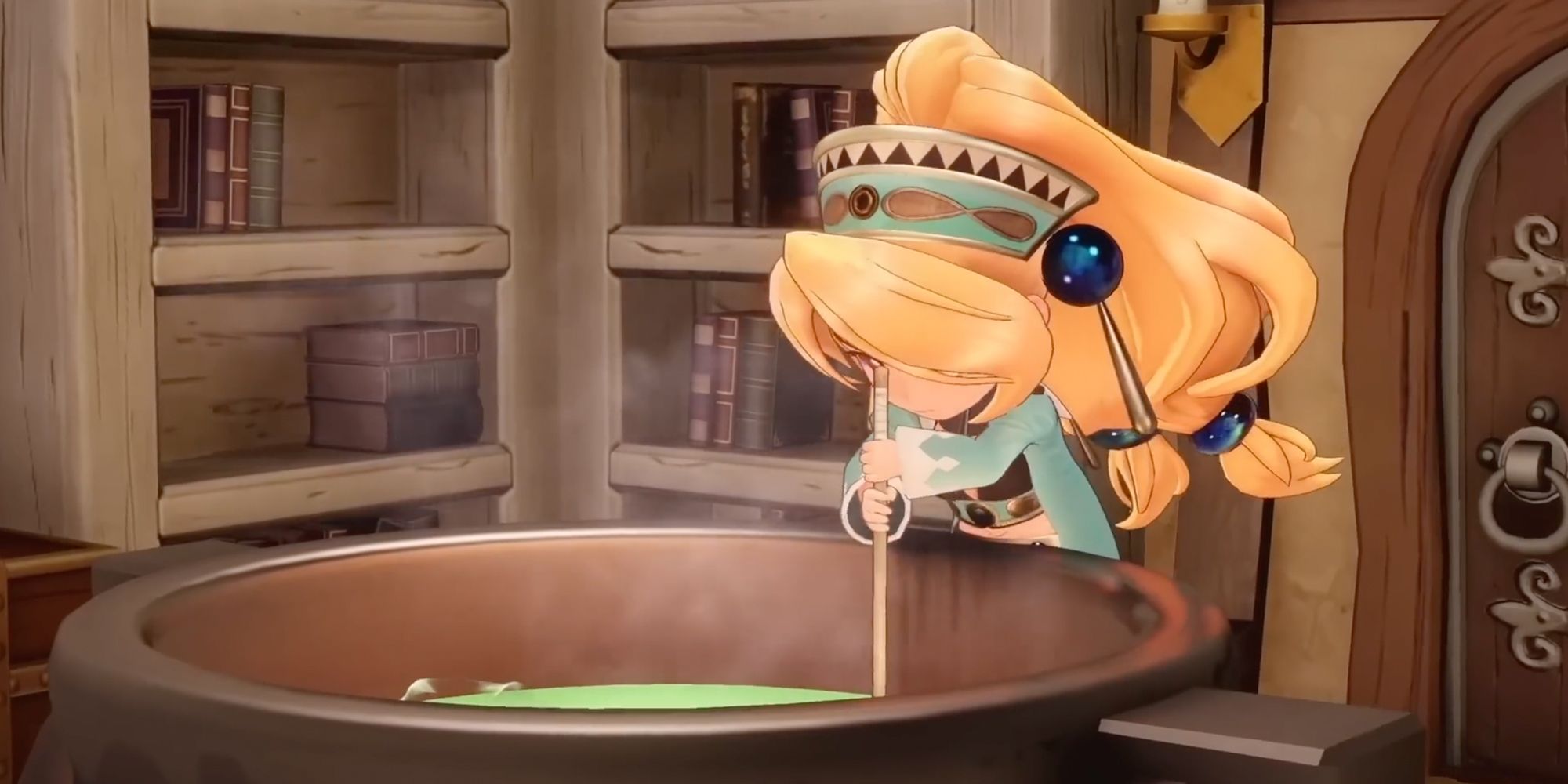 Marie of the upcoming RPG Atelier Marie Remake stirs a large cauldron