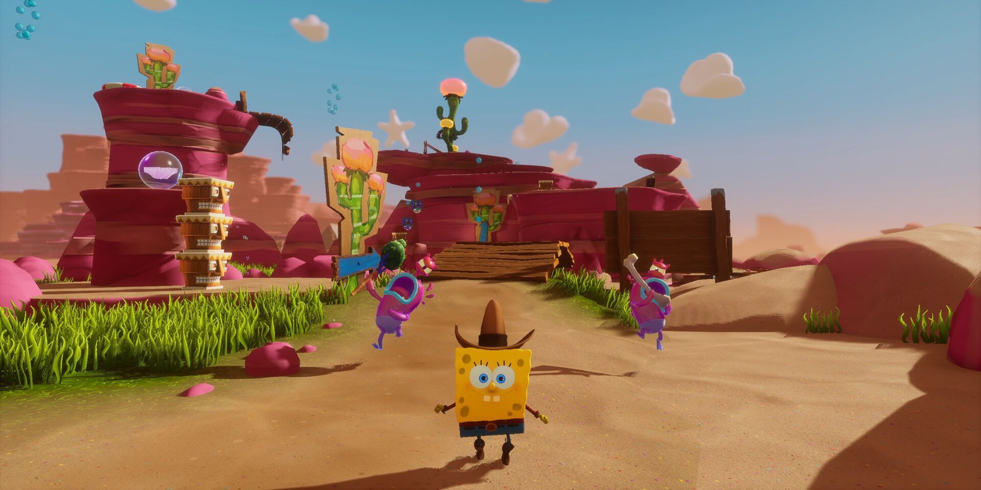 SpongeBob SquarePants Cosmic Shake cowboy running from enemies