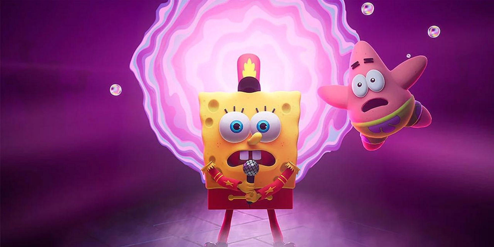 SpongeBob Cosmic Shake singing in front of portal with balloon Patrick