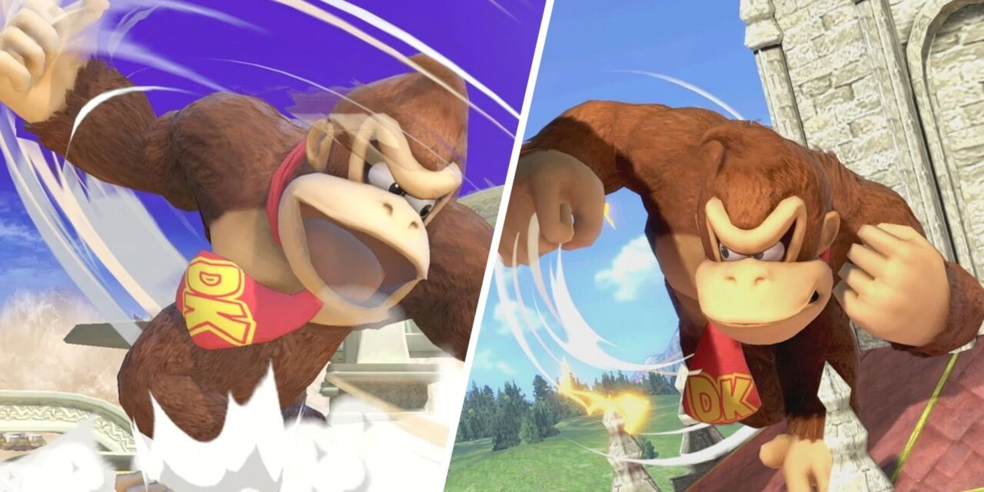 Donkey Kong using his Up-B and Neutral-B in Super Smash Bros. Ultimate.