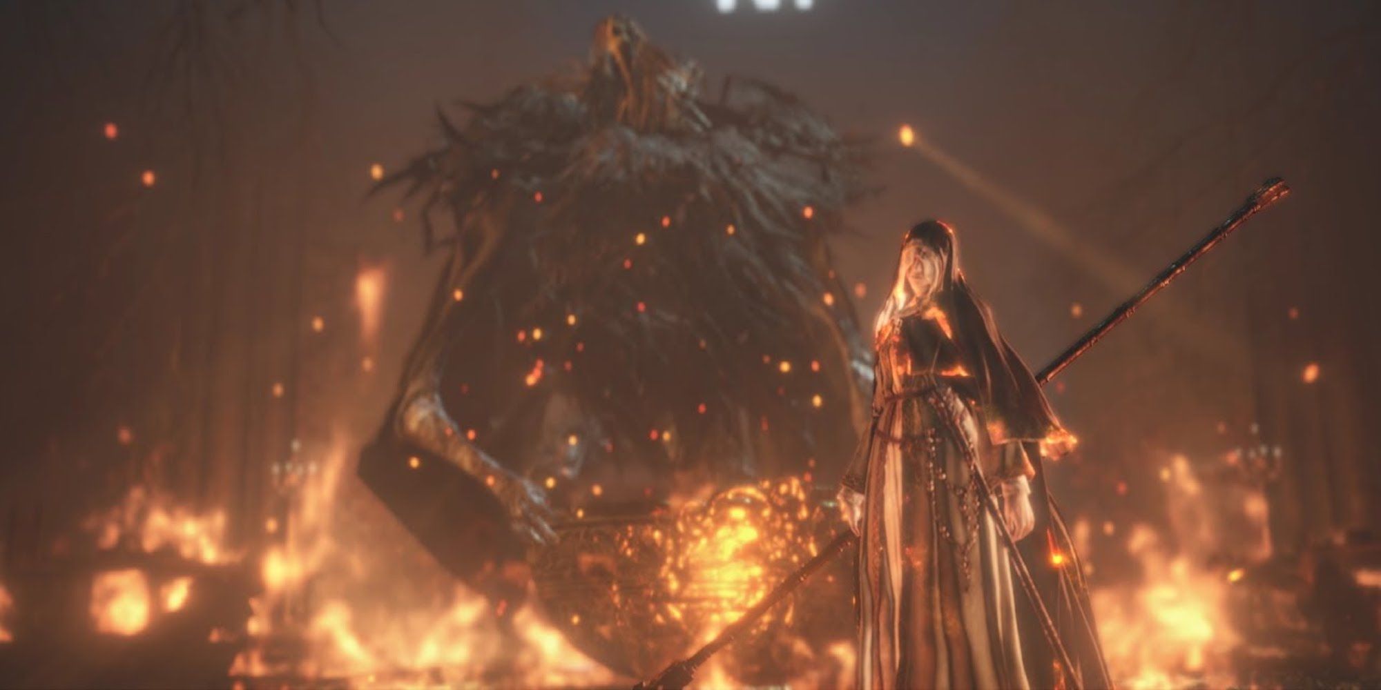 Sister Friede and her father standing behind her (Dark Souls 3)