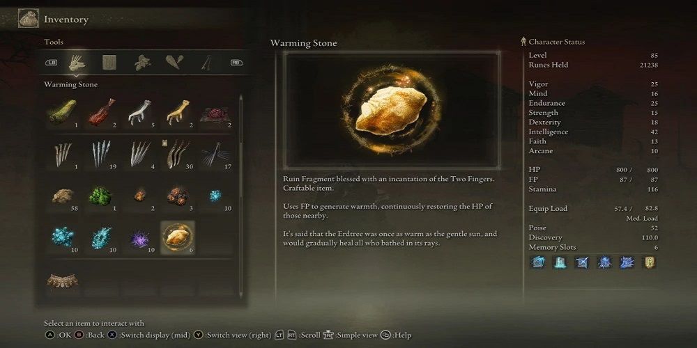 Elden Ring Best Throwable Items Ranked Gamers Grade   Elden Ring Warming Stone Inventory Screen 