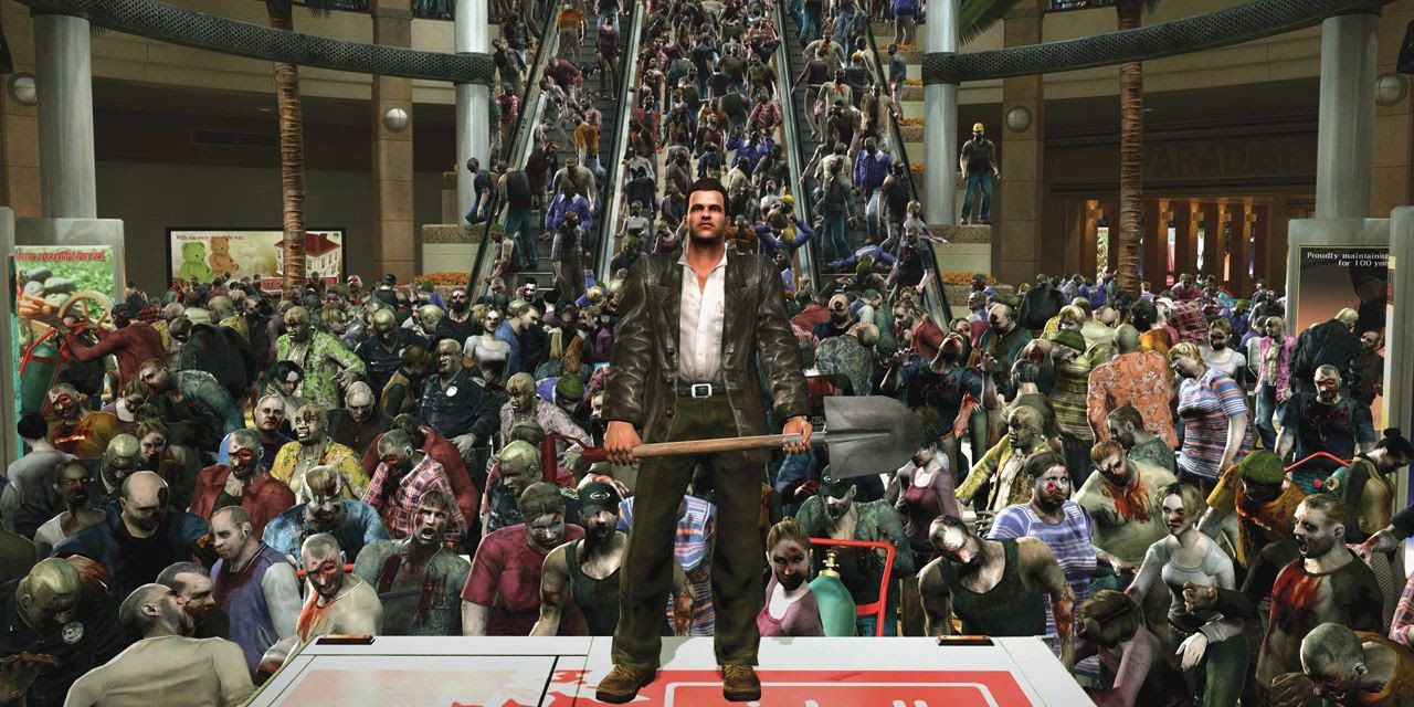 Frank West Surrounded By Hoards Of Zombies In The Mall In Dead Rising